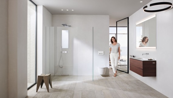 Woman in a white bathroom Woman in a white bathroom