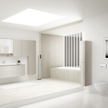 Light bathroom featuring Geberit Sigma50 Flush Button (© Geberit)