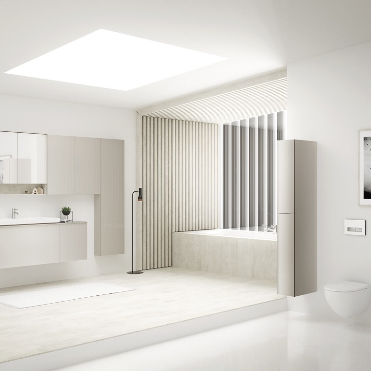 Light bathroom featuring Geberit Sigma50 Flush Button (© Geberit) Light bathroom featuring Geberit Sigma50 Flush Button (© Geberit)