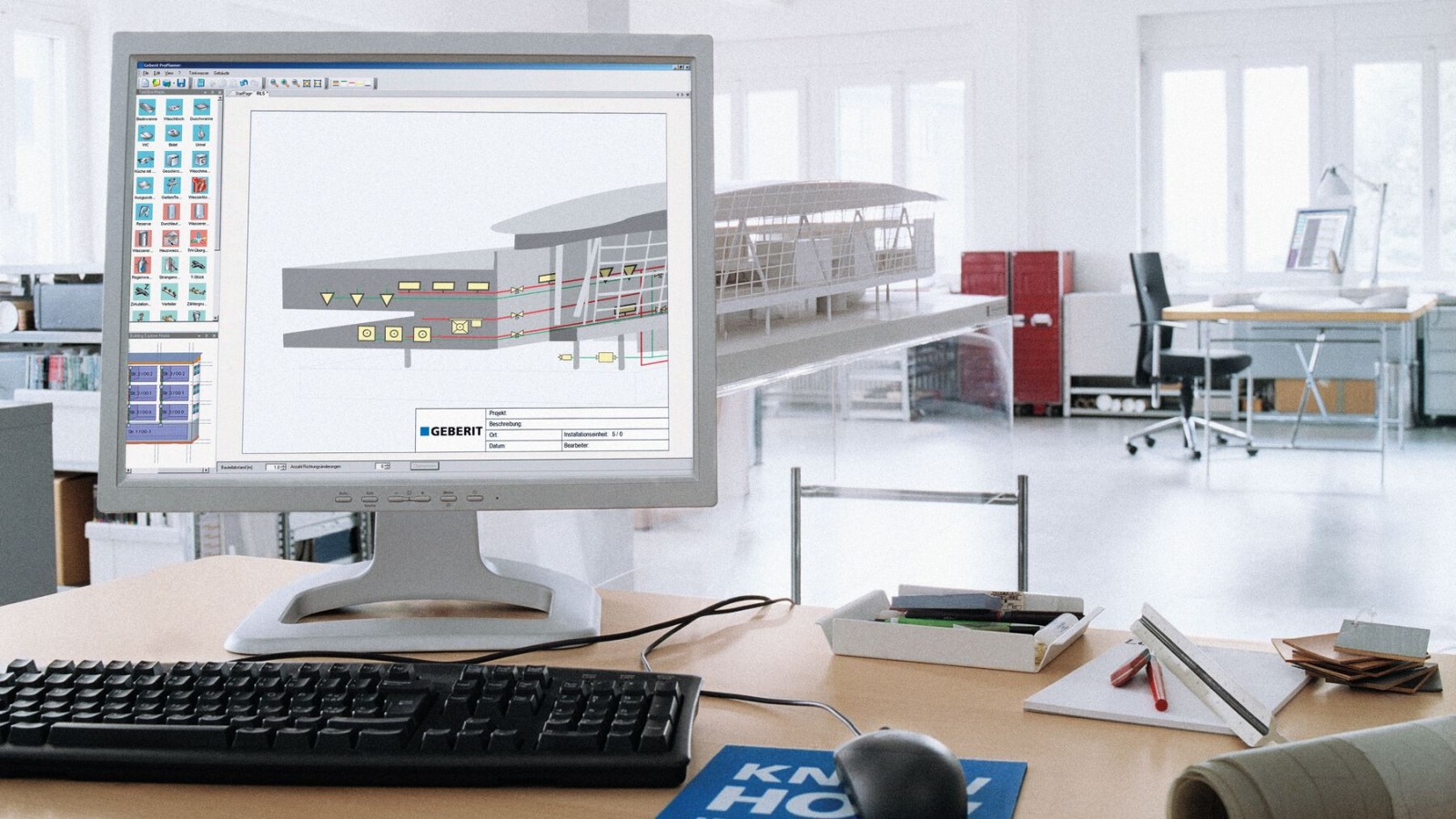 Computer screen with Geberit ProPlanner Computer screen with Geberit ProPlanner