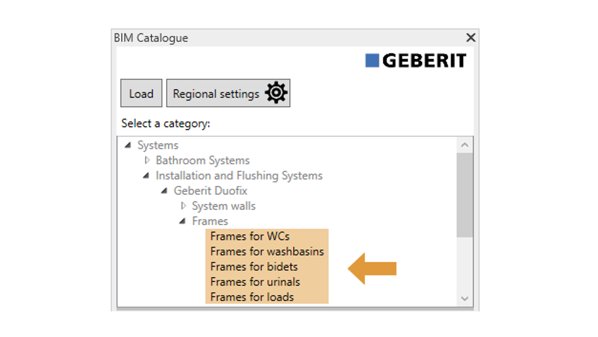 Geberit products that can be selected for download